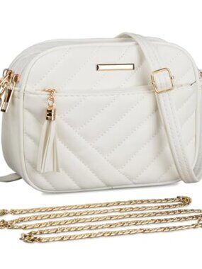 Faux Leather Crossbody Bag Small Quilted Sling with Chain Strap